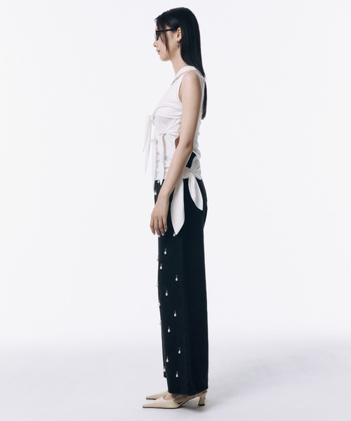 WIDE DENIM PANTS with PEARL/ワイドデニムパンツウィズパール（デニム