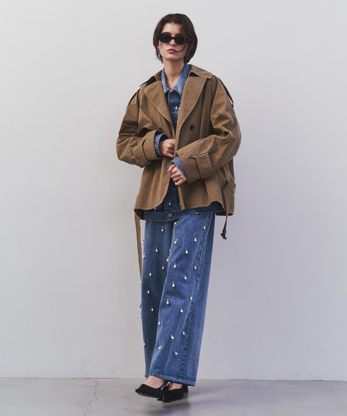WIDE DENIM PANTS with PEARL/ワイドデニムパンツウィズパール（デニム