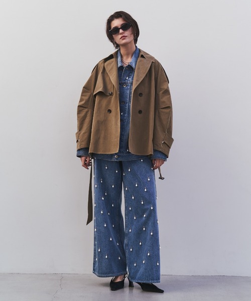 WIDE DENIM PANTS with PEARL/ワイドデニムパンツウィズパール（デニム