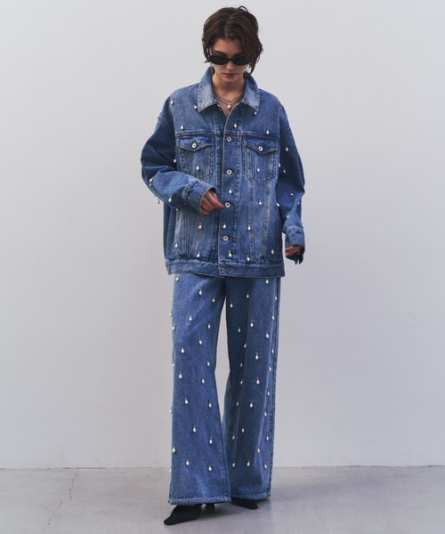 WIDE DENIM PANTS with PEARL/ワイドデニムパンツウィズパール（デニム