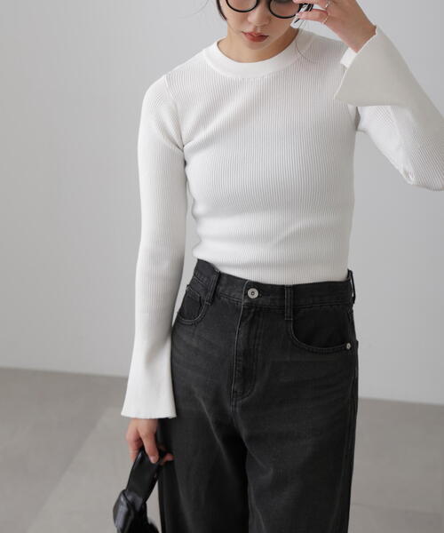 FREE'S MART（フリーズマート）の「◆〈洗える〉マシンウォッシャブルクルーネックニット（ニット/セーター・レディース・ブラック/ホワイト/ライトグリーン/パープル・FREE）」の14枚目の写真