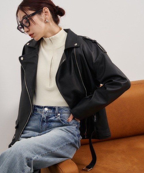 Auntie Rosa Holiday(アンティローザホリデー)の「オーバーサイズライダースジャケット(ライダースジャケット・レディース・ブラック・FREE)」の2枚目の写真