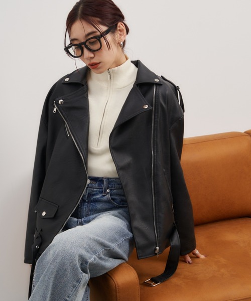 Auntie Rosa Holiday(アンティローザホリデー)の「オーバーサイズライダースジャケット(ライダースジャケット・レディース・ブラック・FREE)」の4枚目の写真