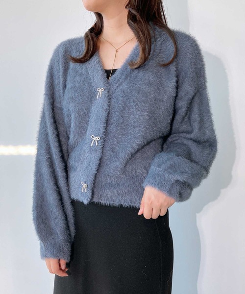 アズノウアズ　ラクーンニット ロングカーディガン ダークグレー アズノウアズ ラクーンニット ロングカーディガン ダークグレー