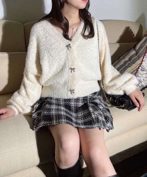 MIUMIU リボン付きキラキラボタンカーディガン MIUMIU リボン付きキラキラボタンカーディガン
