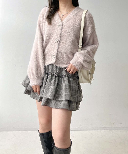 セール】◇キラキラリボンボタン フェザーVネックカーディガン