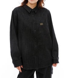 RVCA レディース RECESSION DENIM SHIR 長袖シャツ/ルーカ胸ポケットワンポイントデニムシャツ