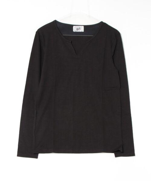 限定■AKM■ロングステープル 天竺 S/S キーネック カットソー ロンT メンズ トップス キーネック スラブ シンプル 長袖Tシャツ