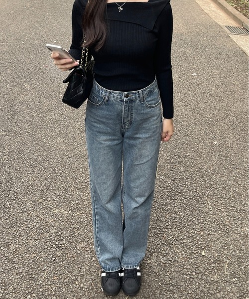by your closet（バイユアークローゼット）の「オフショル 風 ボトム ニット シャツ（ニット/セーター・レディース・ブラック・FREE）」の2枚目の写真