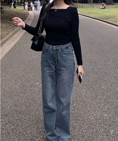 by your closet（バイユアークローゼット）の「オフショル 風 ボトム ニット シャツ（ニット/セーター・レディース・ブラック・FREE）」の3枚目の写真