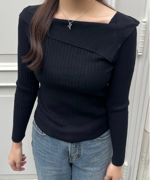 by your closet（バイユアークローゼット）の「オフショル 風 ボトム ニット シャツ（ニット/セーター・レディース・ブラック・FREE）」の7枚目の写真