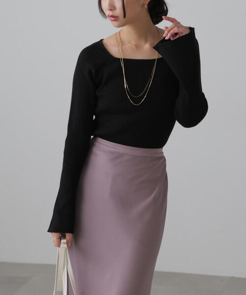 FREE'S MART(フリーズマート)の「◆スクエアネック袖フレアニット(ニット/セーター・レディース・ブルー/ブラック/ホワイト/レッド・FREE)」の9枚目の写真