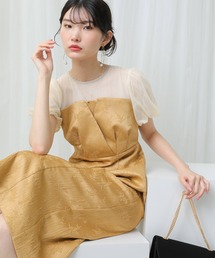 ワンピース チュール パフスリーブ ハイウエスト シルエット パーティー ドレス 結婚式 お呼ばれ オケージョン