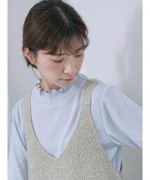 Samansa Mos2 blue | リブフリル衿ニットソー(Tシャツ/カットソー)