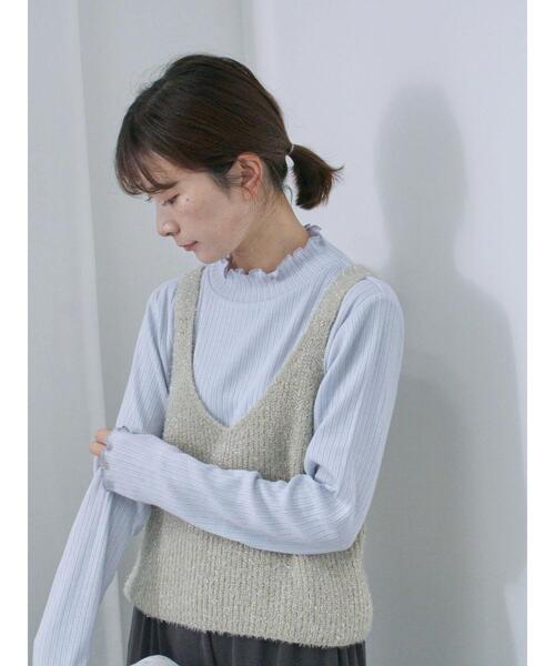 Samansa Mos2 blue(サマンサモスモスブルー)の「リブフリル衿ニットソー(Tシャツ/カットソー・レディース・ブラック/サックスブルー/オフホワイト・F)」の20枚目の写真