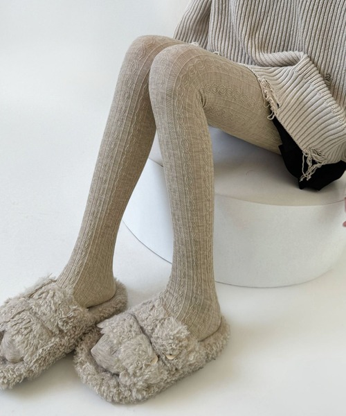 Nia（ニア）の「Nia(ニア)/レースデザイン　コットンタイツ（タイツ/ストッキング・レディース・ホワイト/ブラウン/ベージュ/ピンク/グレー/ダークグレー/パープル/ブラック・FREE）」の6枚目の写真