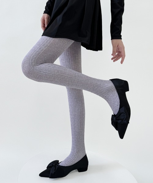 Nia（ニア）の「Nia(ニア)/レースデザイン　コットンタイツ（タイツ/ストッキング・レディース・ホワイト/ブラウン/ベージュ/ピンク/グレー/ダークグレー/パープル/ブラック・FREE）」の7枚目の写真