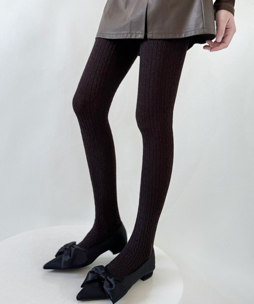 Nia（ニア）の「Nia(ニア)/レースデザイン　コットンタイツ（タイツ/ストッキング・レディース・ホワイト/ブラウン/ベージュ/ピンク/グレー/ダークグレー/パープル/ブラック・FREE）」の5枚目の写真