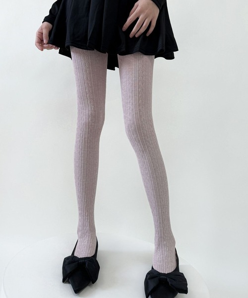 Nia（ニア）の「Nia(ニア)/レースデザイン　コットンタイツ（タイツ/ストッキング・レディース・ホワイト/ブラウン/ベージュ/ピンク/グレー/ダークグレー/パープル/ブラック・FREE）」の8枚目の写真