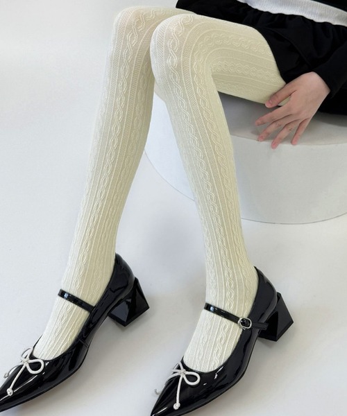 Nia（ニア）の「Nia(ニア)/レースデザイン　コットンタイツ（タイツ/ストッキング・レディース・ホワイト/ブラウン/ベージュ/ピンク/グレー/ダークグレー/パープル/ブラック・FREE）」の20枚目の写真