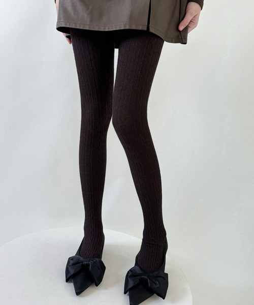 Nia（ニア）の「Nia(ニア)/レースデザイン　コットンタイツ（タイツ/ストッキング・レディース・ホワイト/ブラウン/ベージュ/ピンク/グレー/ダークグレー/パープル/ブラック・FREE）」の11枚目の写真