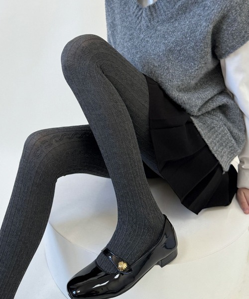 Nia（ニア）の「Nia(ニア)/レースデザイン　コットンタイツ（タイツ/ストッキング・レディース・ホワイト/ブラウン/ベージュ/ピンク/グレー/ダークグレー/パープル/ブラック・FREE）」の18枚目の写真