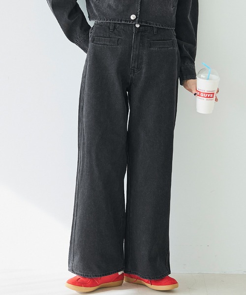 coca（coca）（コカ）の「【WEB限定セール】ワイドデニムパンツ（デニムパンツ・レディース・ブラック/ブルー・S/L/M）」の2枚目の写真