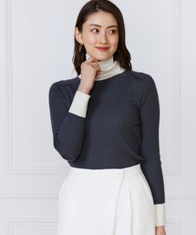 ホールガーメント 配色リブタートルニット《Cuoo》