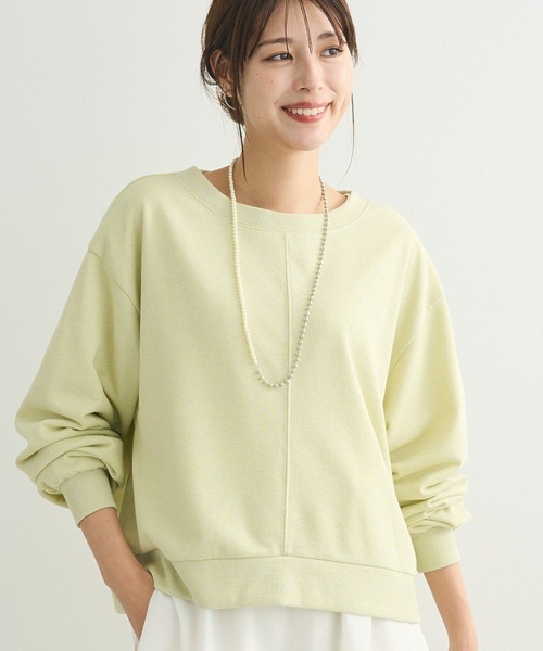 Green Parks(グリーンパークス)の「ショート丈ラメ裏毛ボートネックプルオーバー(スウェット・レディース・アイボリー/グリーン/グレー/イエロー/オレンジ・FREE)」の5枚目の写真