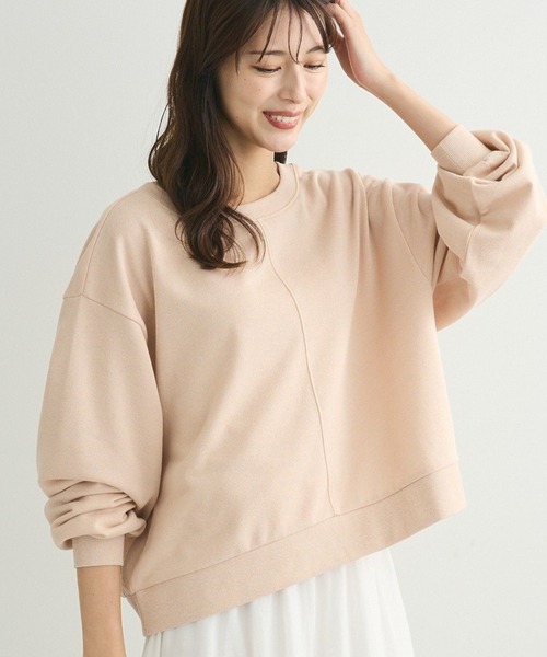 Green Parks(グリーンパークス)の「ショート丈ラメ裏毛ボートネックプルオーバー(スウェット・レディース・アイボリー/グリーン/グレー/イエロー/オレンジ・FREE)」の1枚目の写真