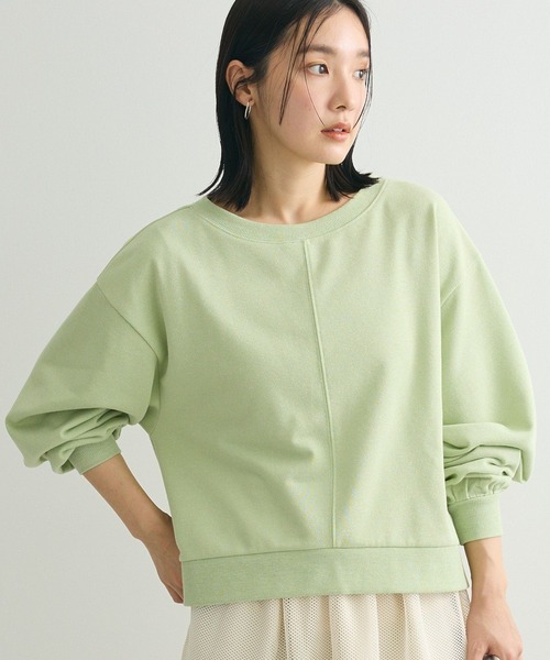 Green Parks(グリーンパークス)の「ショート丈ラメ裏毛ボートネックプルオーバー(スウェット・レディース・アイボリー/グリーン/グレー/イエロー/オレンジ・FREE)」の4枚目の写真