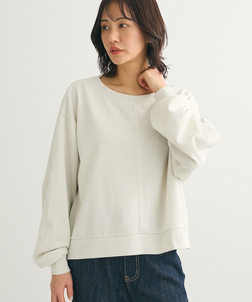 Green Parks(グリーンパークス)の「ショート丈ラメ裏毛ボートネックプルオーバー(スウェット・レディース・アイボリー/グリーン/グレー/イエロー/オレンジ・FREE)」の2枚目の写真