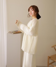 openwork knit skirt set /透かし編み 切り替え ロング ニット スカート 2点 セット