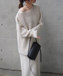 openwork knit skirt set /透かし編み 切り替え ロング ニット スカート 2点 セット