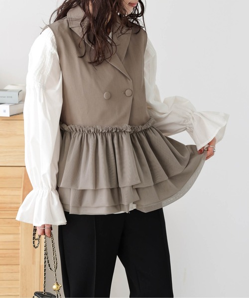 AMELY（エミリー）の「チュールドッキング テーラージレ（ベスト・レディース・ブラウン/ブラック/ベージュ・フリー）」の16枚目の写真