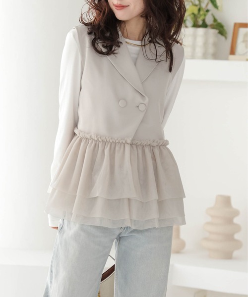 AMELY（エミリー）の「チュールドッキング テーラージレ（ベスト・レディース・ブラウン/ブラック/ベージュ・フリー）」の8枚目の写真