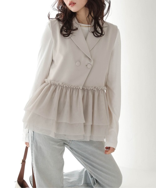 AMELY（エミリー）の「チュールドッキング テーラージレ（ベスト・レディース・ブラウン/ブラック/ベージュ・フリー）」の12枚目の写真