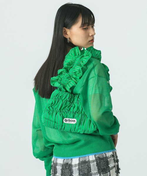 OUTDOOR PRODUCTS(アウトドアプロダクツ)の「(OUTDOOR PRODUCTS)STRIPE FRILL SHOULDER(ショルダーバッグ・レディース・グリーン/ブラック・ONE SIZE)」の1枚目の写真