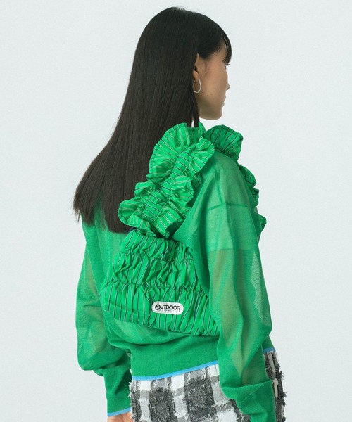 OUTDOOR PRODUCTS(アウトドアプロダクツ)の「(OUTDOOR PRODUCTS)STRIPE FRILL SHOULDER(ショルダーバッグ・レディース・グリーン/ブラック・ONE SIZE)」の4枚目の写真