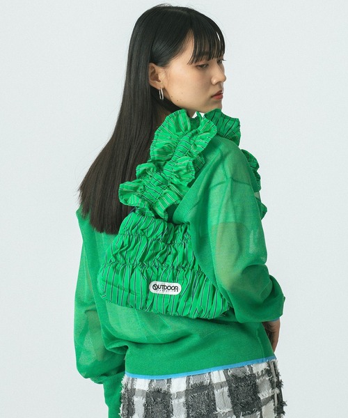 OUTDOOR PRODUCTS(アウトドアプロダクツ)の「(OUTDOOR PRODUCTS)STRIPE FRILL SHOULDER(ショルダーバッグ・レディース・グリーン/ブラック・ONE SIZE)」の5枚目の写真