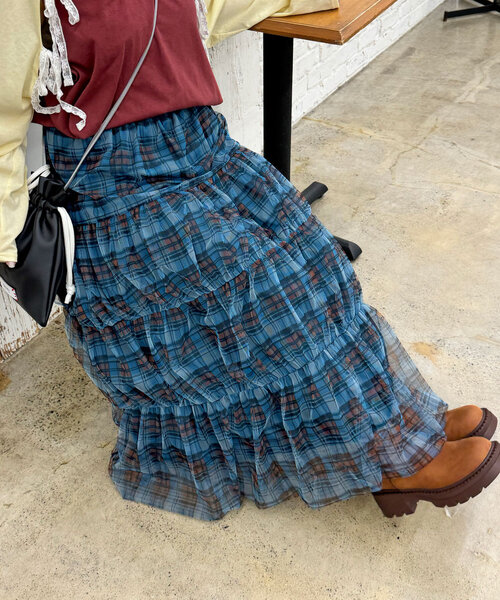 CIAOPANIC（チャオパニック）の「チュールティアードバルーンスカート（スカート・レディース・ピンク/オレンジ/ブルー/グリーン・ONE SIZE）」の4枚目の写真