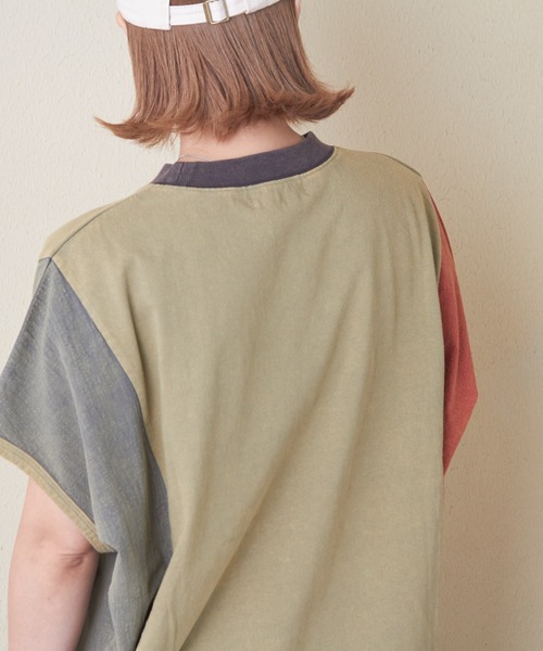 CUBE SUGAR（キューブシュガー）の「パウダー加工異素材切替裾ドロストプルオーバー（Tシャツ/カットソー・レディース・マルチ/スミクロ/サックスブルー/カーキ/レッド・M）」の21枚目の写真