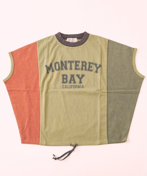 CUBE SUGAR（キューブシュガー）の「パウダー加工異素材切替裾ドロストプルオーバー（Tシャツ/カットソー・レディース・マルチ/スミクロ/サックスブルー/カーキ/レッド・M）」の7枚目の写真