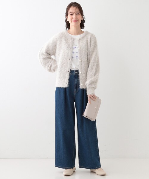 DRESKIP（ドレスキップ）の「【S-LL】ラメフェザー柄編みカーディガン（カーディガン/ボレロ・レディース・ライトベージュ/サックスブルー/ベージュ・04/03/02/01）」の6枚目の写真