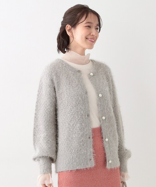 DRESKIP（ドレスキップ）の「【S-LL】ラメフェザー柄編みカーディガン（カーディガン/ボレロ・レディース・ライトベージュ/サックスブルー/ベージュ・04/03/02/01）」の12枚目の写真