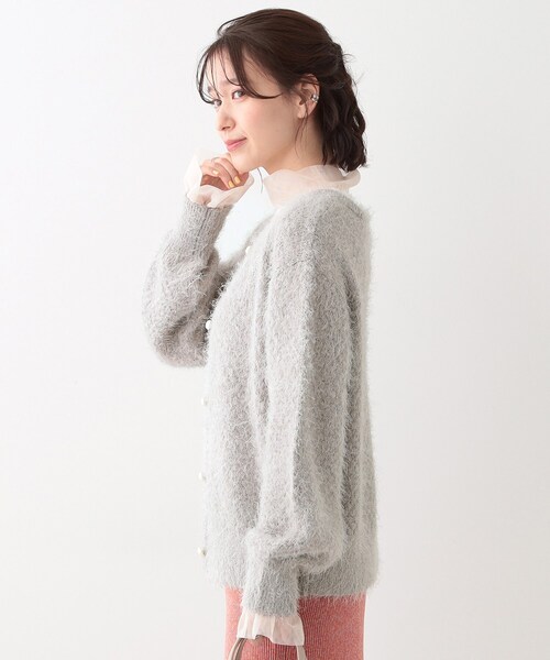 DRESKIP（ドレスキップ）の「【S-LL】ラメフェザー柄編みカーディガン（カーディガン/ボレロ・レディース・ライトベージュ/サックスブルー/ベージュ・04/03/02/01）」の13枚目の写真