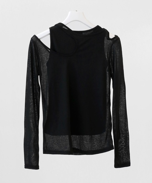 MANOF　シースルーレイヤードトップス　黒　マノフ　カットソー　Tシャツ SHEER LAYER CUT TOPS（Tシャツ/カットソー）｜MANOF（マノフ