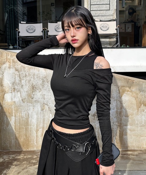 MANOF　シースルーレイヤードトップス　黒　マノフ　カットソー　Tシャツ MANOF シースルーレイヤードトップス 黒 マノフ カットソー T