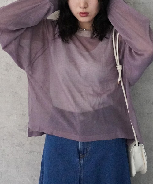 SELECT LEVERY(セレクトリベリー)の「配色カラーシアーニット(ニット/セーター・レディース・ブラック/ベージュ/オフホワイト/パープル・MEDIUM/LARGE)」の4枚目の写真