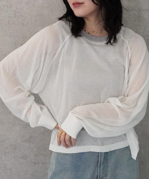 SELECT LEVERY(セレクトリベリー)の「配色カラーシアーニット(ニット/セーター・レディース・ブラック/ベージュ/オフホワイト/パープル・MEDIUM/LARGE)」の2枚目の写真
